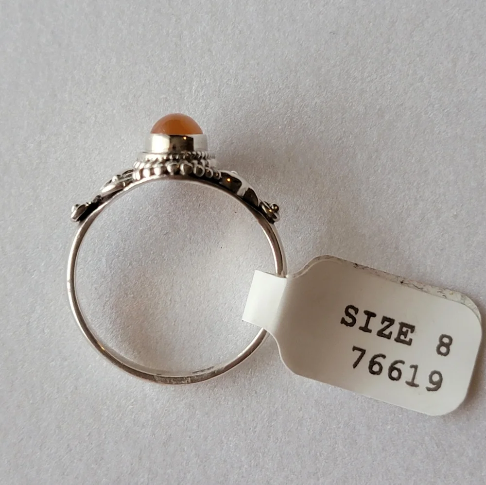 Carnelian Sterling Silver Dahlia Ring Oval Gemstone Cabochon Filigree